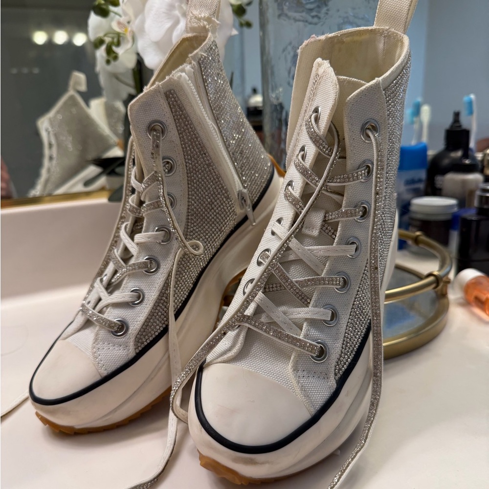 Steve Madden White and Silver High-Top Sneakers